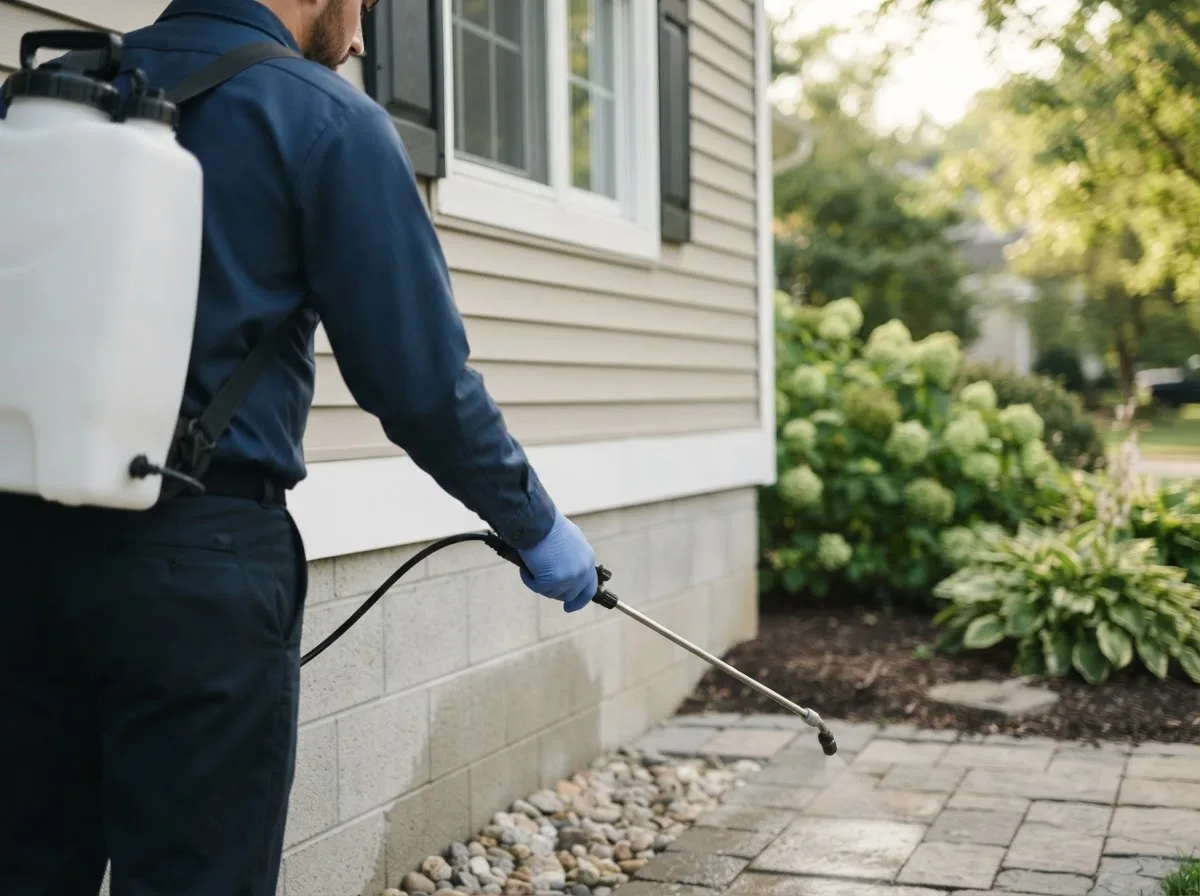 Pest control technician inspecting a home in Emma, MO